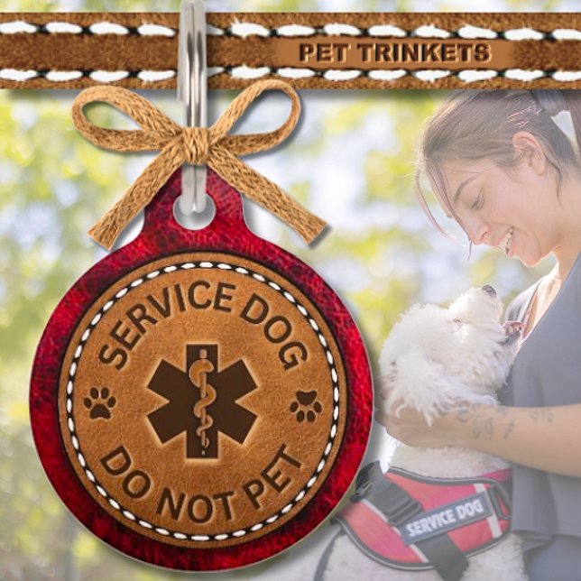 Placa Para Mascotas Perro del Servicio de Cuero Pellizcado Rojo y Marr (Subido por el creador)