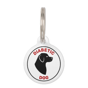 Placa Para Mascotas Perro diabético en rojo con silueta de perro negro
