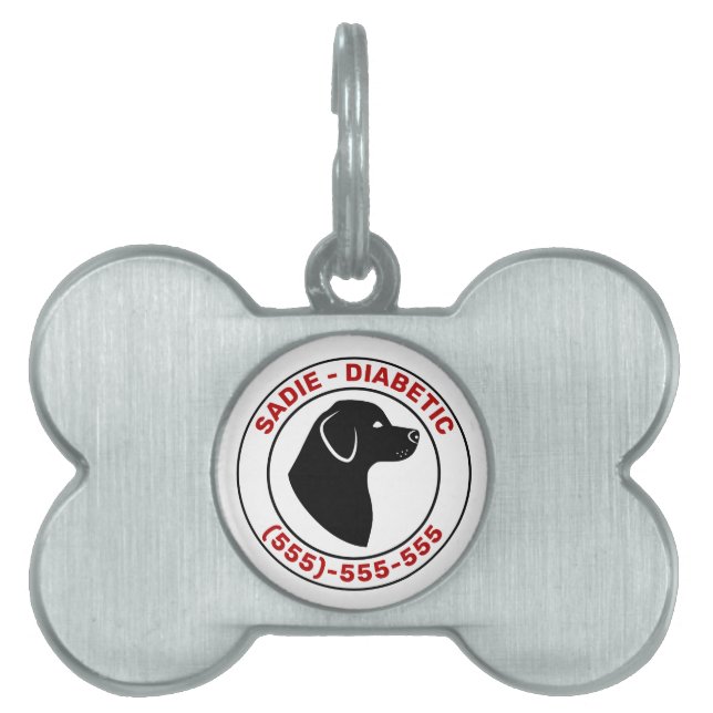 Placa Para Mascotas Perro diabético en rojo con silueta de perro negro (Frente)