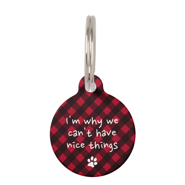 Placa Para Mascotas Perro divertido y personalizado cachorro rojo negr (Anverso)