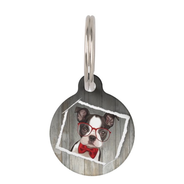 Placa Para Mascotas perro elegante con gafas (Anverso)