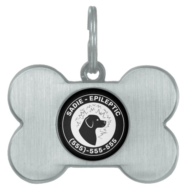 Placa Para Mascotas Perro Epiléptico Silueta de Perro Negro & Informac (Frente)