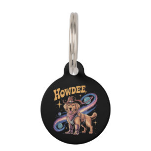 Placa Para Mascotas Perro espacial Cowboy divertido del Western Golden