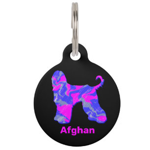 Placa Para Mascotas Perro Galgo Afgano Rosa Fucsia y Azul