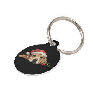 Placa Para Mascotas Perro Golden Retriever sombrero de Santa Navidad X