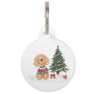 Placa Para Mascotas Perro Goldendoodle Feliz Navidad