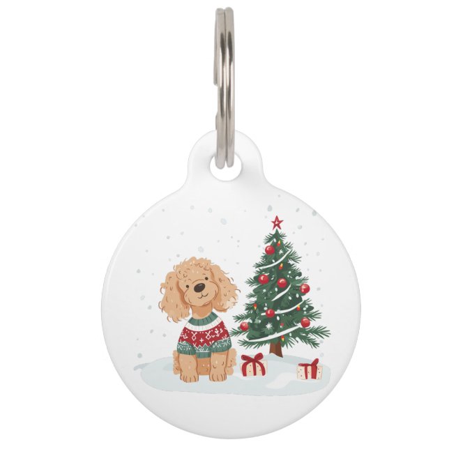Placa Para Mascotas Perro Goldendoodle Feliz Navidad (Anverso)