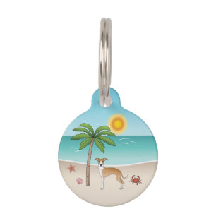 Placa Para Mascotas Perro Iggy Beige y Blanco En Una Playa Tropical De