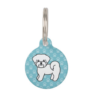 Placa Para Mascotas Perro Maltés de Dibujos Animados Blanco Con Inform