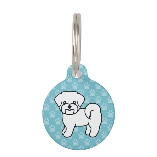 Placa Para Mascotas Perro Maltés de Dibujos Animados Blanco Con Inform (Anverso)