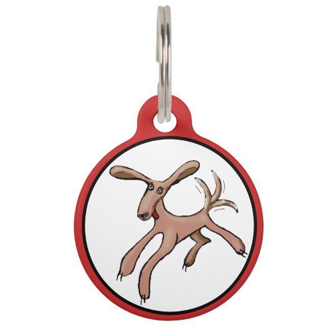 Placa Para Mascotas Perro marrón con cola meneando (Anverso)