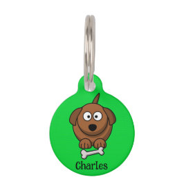 Placa Para Mascotas Perro marrón con hueso personalizado en verde