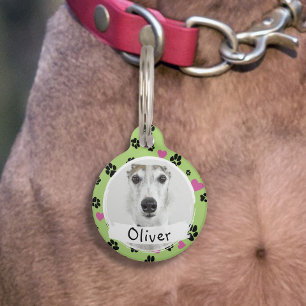 Placa Para Mascotas Perro mascota Foto personalizada Nombre Huellas de