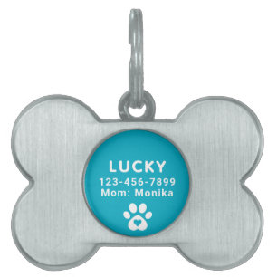 Placa Para Mascotas Perro moderno personalizado lindo nombre azul acua