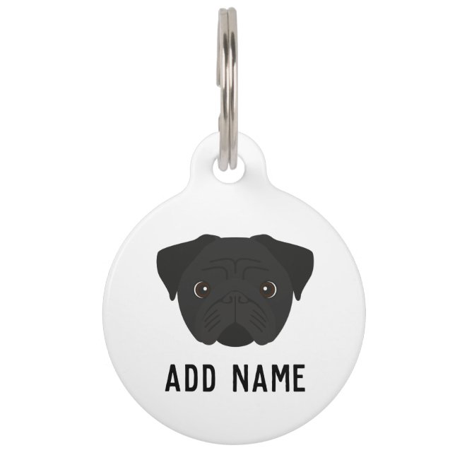 Placa Para Mascotas Perro negro de pug (Anverso)