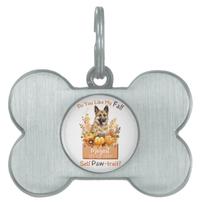 Placa Para Mascotas Perro otoñal de paw personalizable Mozart (Frente)