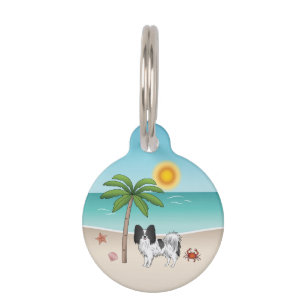 Placa Para Mascotas Perro Papillon Blanco Y Negro Playa Tropical De Ve