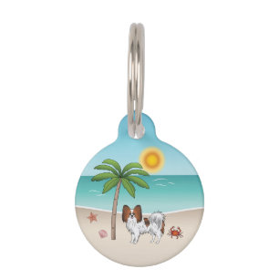 Placa Para Mascotas Perro Papillon de color Sable Rojo en una playa tr
