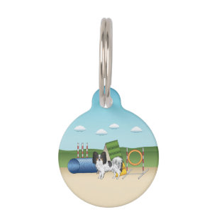 Placa Para Mascotas Perro Papillon Tricolor Con Equipo De Agilidad