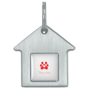 Placa Para Mascotas Perro paw mascota de corazón rojo añadir nombre te