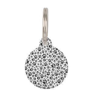 Placa Para Mascotas Perro Paws Black and White Polka Dot