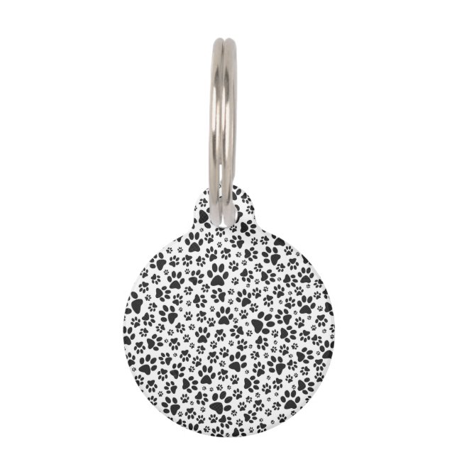 Placa Para Mascotas Perro Paws Black and White Polka Dot (Reverso)