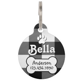 Placa Para Mascotas Perro Personalizado blanco y negro con guarnición