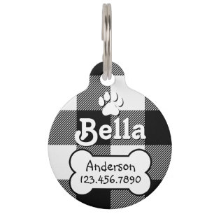 Placa Para Mascotas Perro Personalizado blanco y negro con guarnición
