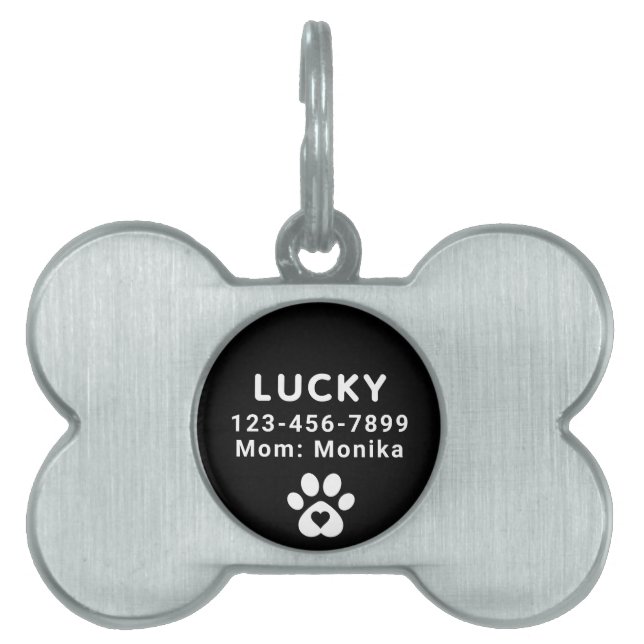 Placa Para Mascotas Perro personalizado moderno lindo nombre negro (Frente)