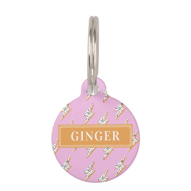 Placa Para Mascotas Perro personalizado Nombre Perno Lightning Rosado (Anverso)