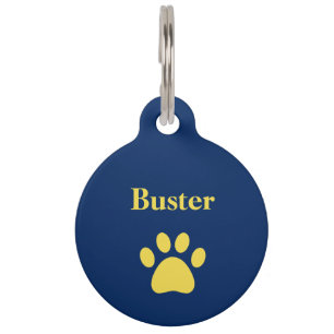 Placa Para Mascotas Perro personalizado Paw Imprimir amarillo azul