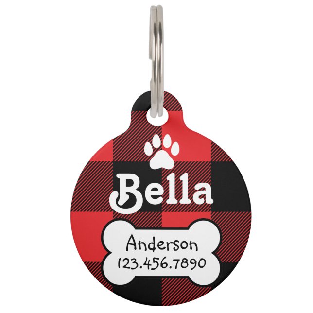 Placa Para Mascotas Perro Personalizado rojo y negro con relleno de bú (Anverso)