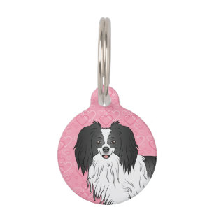Placa Para Mascotas Perro Phalène Blanco Y Negro De Frente Sobre Coraz