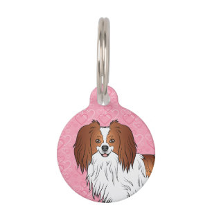 Placa Para Mascotas Perro Phalène Rojo Y Blanco De Frente Sobre Corazo