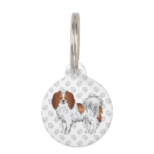 Placa Para Mascotas Perro Phalène Rojo Y Blanco De Pie Y Patas Grises