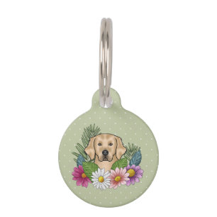 Placa Para Mascotas Perro Retriever Dorado Amarillo Flores Coloridas V