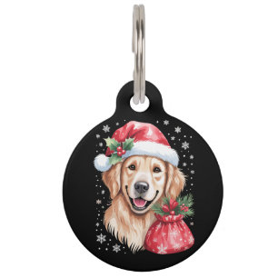 Placa Para Mascotas Perro Retriever Dorado Fiesta de Luces de Navidad