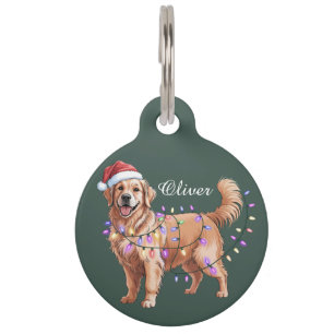 Placa Para Mascotas Perro Retriever Dorado Navidad Nombre Personalizad
