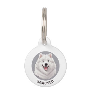 Placa Para Mascotas Perro Samoyed sonriente lindo