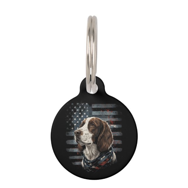 Placa Para Mascotas Perro Springer Spaniel Bandera Americana (Anverso)
