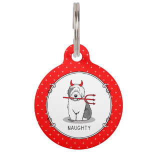 Placa Para Mascotas Perro travieso viejo inglés malvado (gris 1)