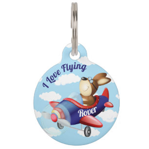 Placa Para Mascotas Perro volando avión