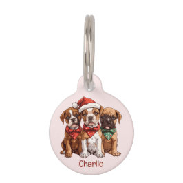 Placa Para Mascotas Perros Boxer de Navidad