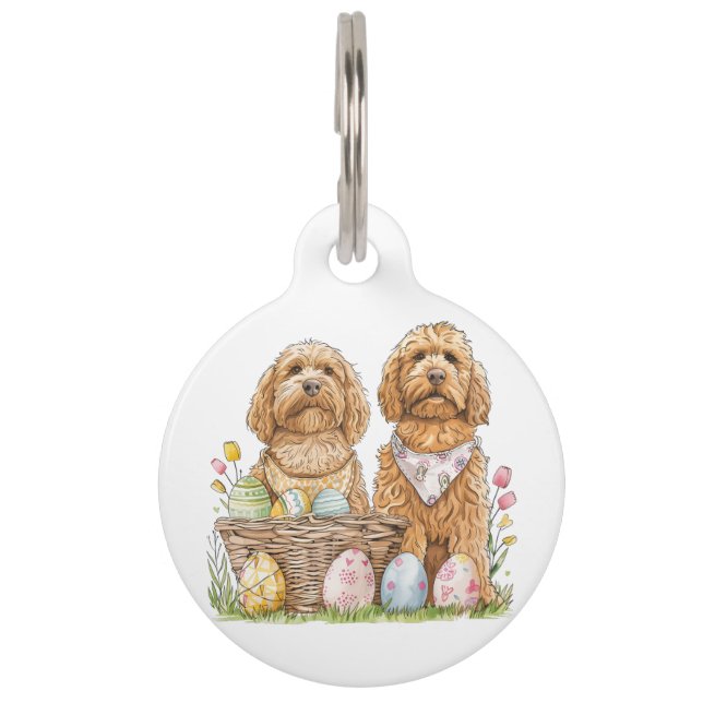 Placa Para Mascotas Perros de Easter Goldendoodle (Anverso)
