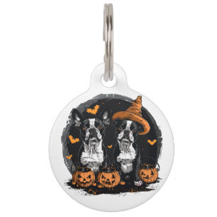 Placa Para Mascotas Perros de Halloween Boston Terrier
