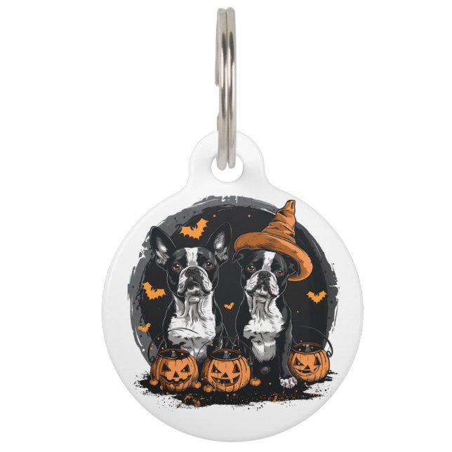 Placa Para Mascotas Perros de Halloween Boston Terrier (Anverso)