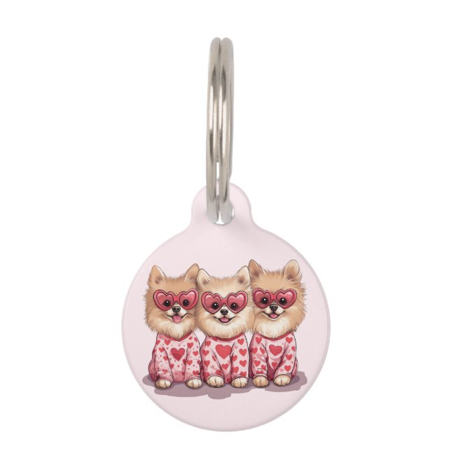 Placa Para Mascotas Perros día de San Valentín Pomeranian (Anverso)