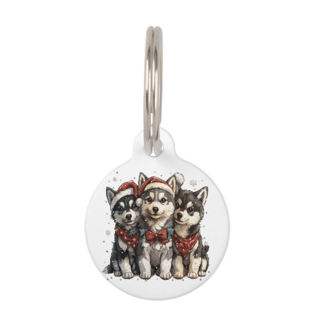 Placa Para Mascotas Perros Husky de Navidad (Anverso)