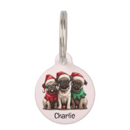 Placa Para Mascotas Perros Pug de Navidad