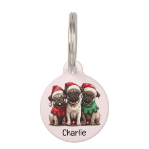 Placa Para Mascotas Perros Pug de Navidad